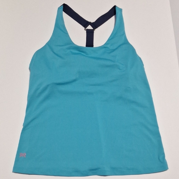 Ruby Ribbon Tops - Ruby Ribbon Turquoise Workout Tank with Navy Strap Size 36